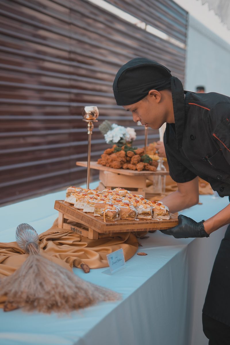 Chef plating dishes
