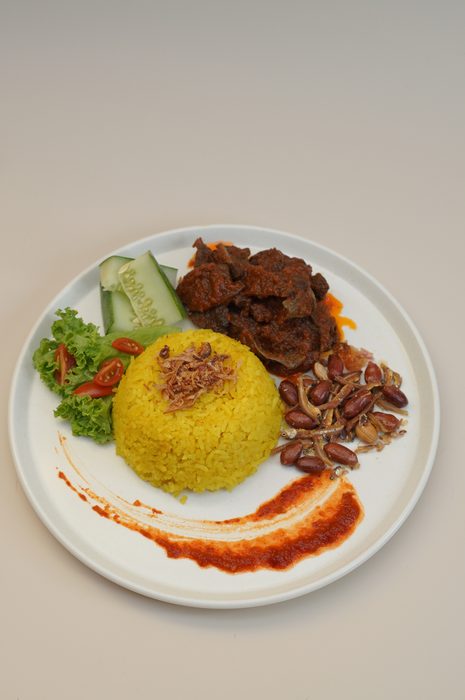 Western nasi platter with spiced beef